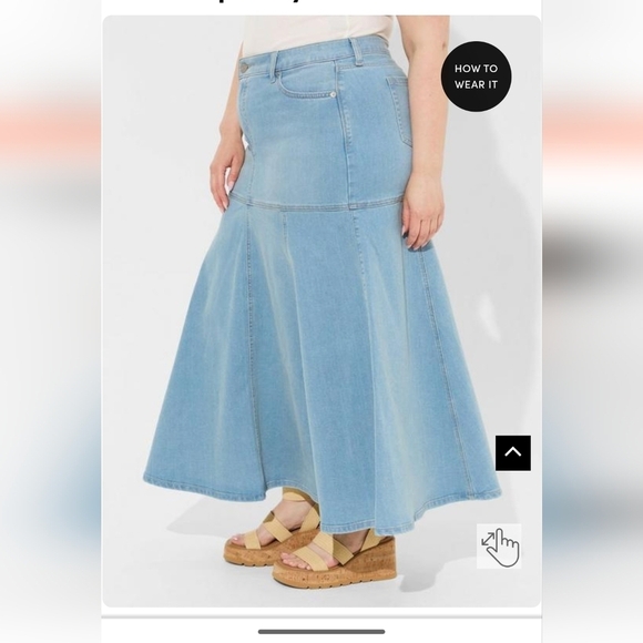 Torrid Maxy Denim Flowy Contemporary jean Skirt 0x (Size 10 fits size 14) - Picture 3 of 10